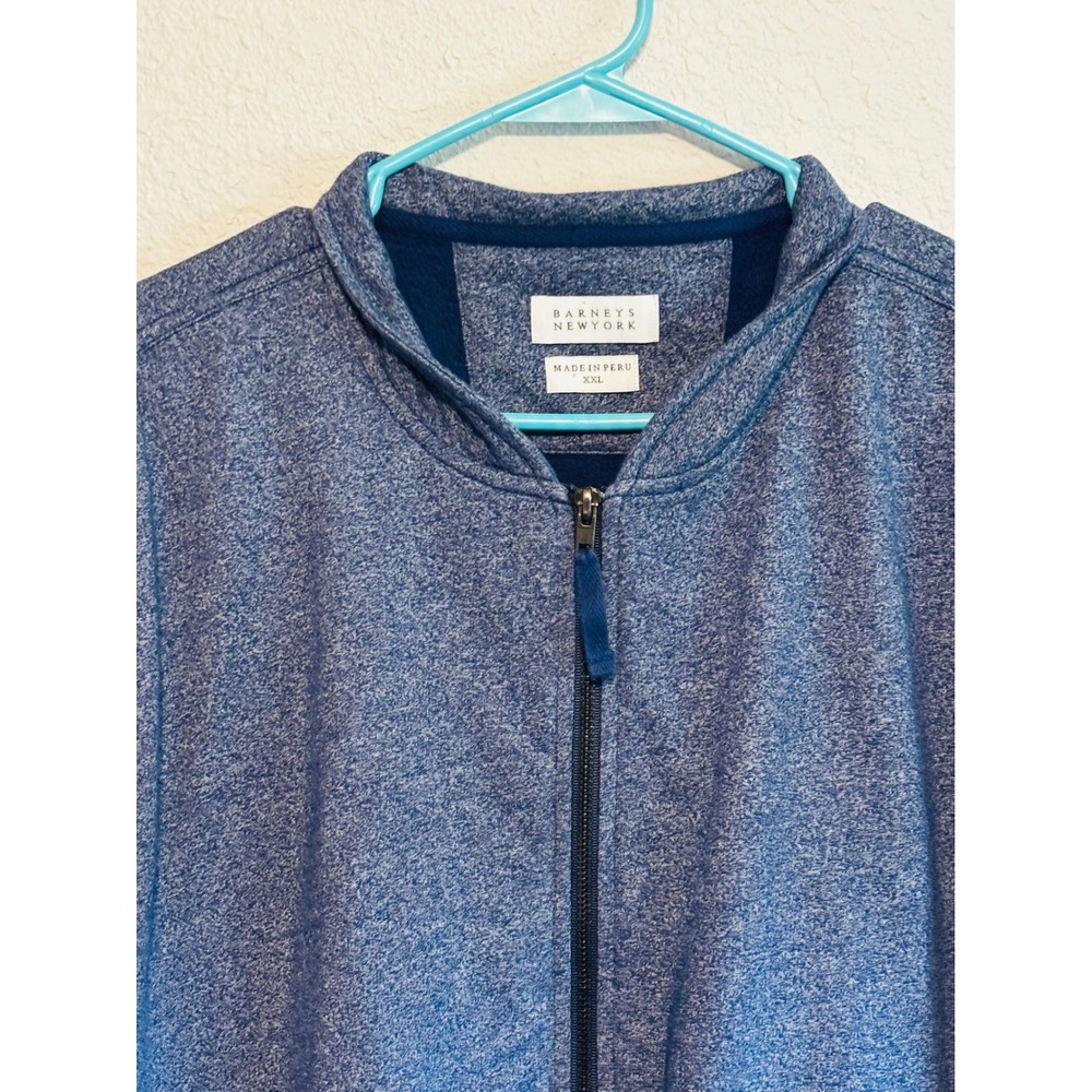 Barneys New York Mens Blue Heathered Full Zip Fleece Sweatshirt XXL Made in Peru